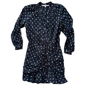 Veronica Beard Mini Dress Alia Womens Size 8 Black Metallic Ruched Tie Front